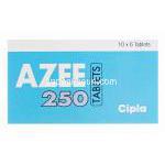 Azee-250　アジー、ジェネリックジスロマック、アジスロマイシン250mg　箱